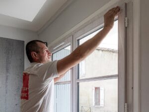 Artisan peintre l'isle-jourdain 2 - Medale Peinture peintre Pujaudran : Christophe Médale prépare une menuiserie intérieure avant peinture
